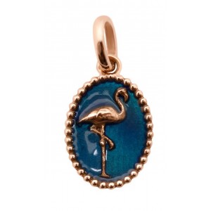 Pendentif Gigi Clozeau - Médaille ovale flamant rose résine bleuet