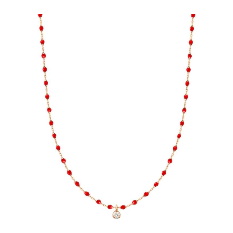 Collier mini Gigi résine rouge coquelicot - 1 diamant