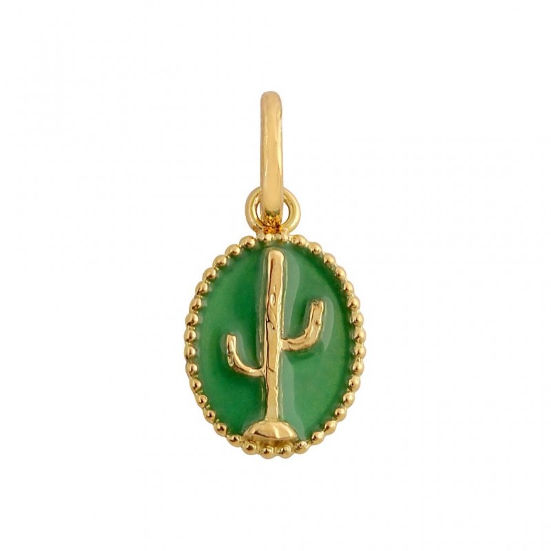 Pendentif Gigi Clozeau ovale cactus or jaune résine