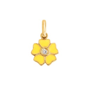 Pendentif Gigi Clozeau Fleur or blanc rose ou jaune et diamant résine jaune