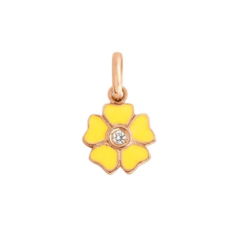 Pendentif Gigi Clozeau Fleur or blanc rose ou jaune et diamant résine jaune