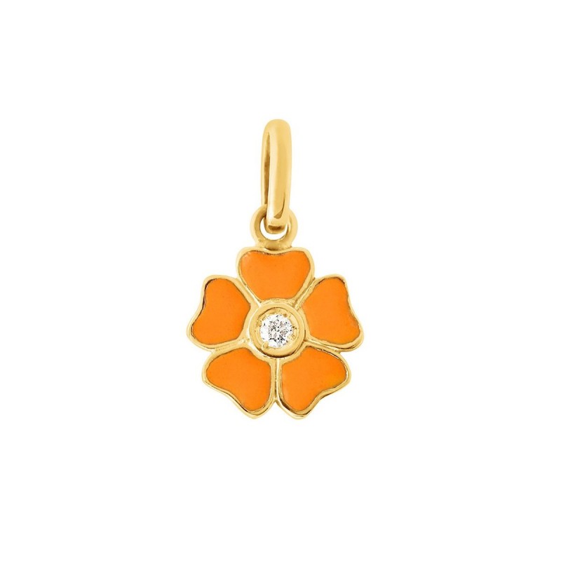 Pendentif Gigi Clozeau Fleur or blanc rose ou jaune et diamant résine mandarine