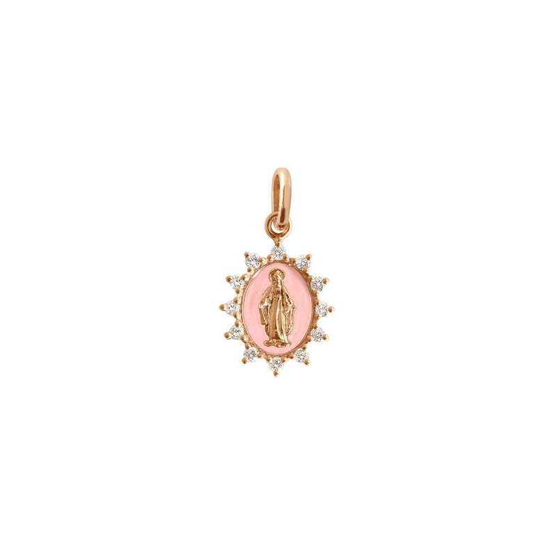 Pendentif Gigi Clozeau petite madone suprême or rose résine rose