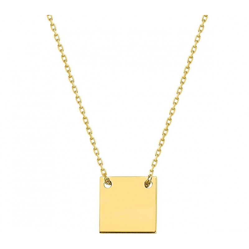 Collier plaque carré or jaune 18 ct