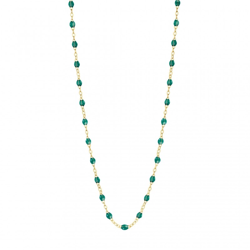 Collier sautoir 50 cm Gigi Clozeau classique or jaune résine émeraude