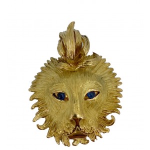Pendentif tête de lion et saphirs - Bijou Vintage