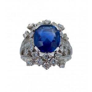 Bague saphir 3.86 carats diamants 1.50 carat Platine - Bijou vintage