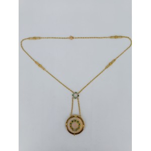 Collier porte photo émeraude et diamants or jaune - Bijou Vintage