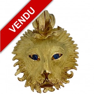 Pendentif tête de lion et saphirs - Bijou Vintage