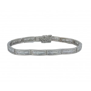 Bracelet ligne diamants baguette 5 carats or blanc - Bijou Vintage