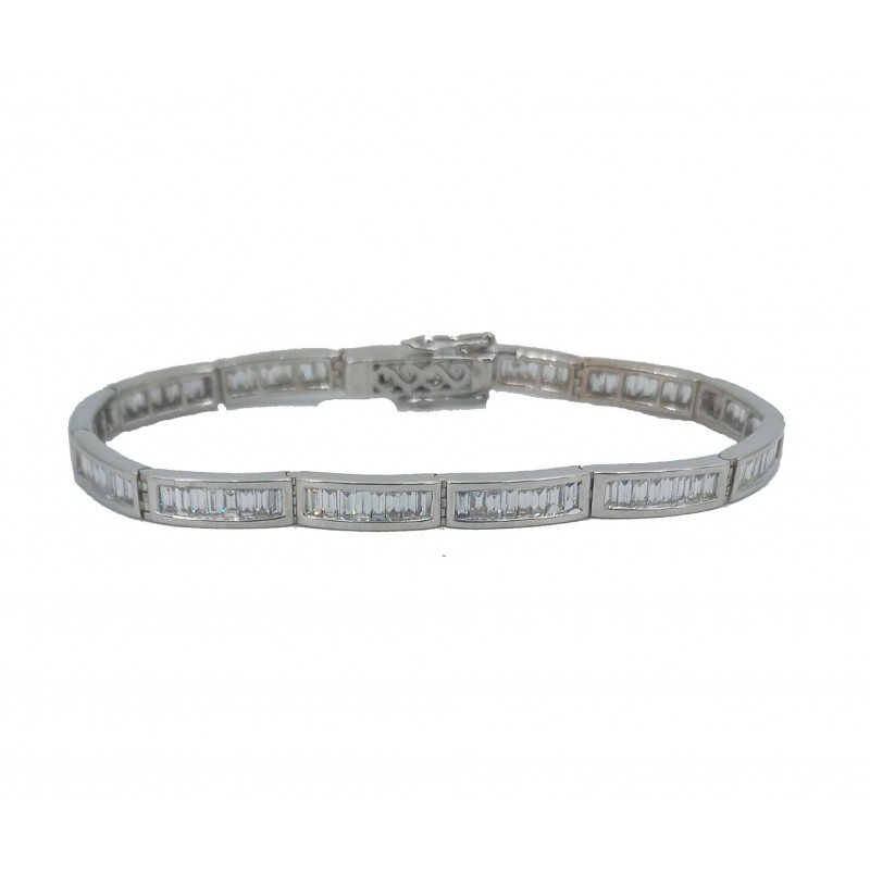 Bracelet ligne diamants baguette 5 carats or blanc - Bijou Vintage