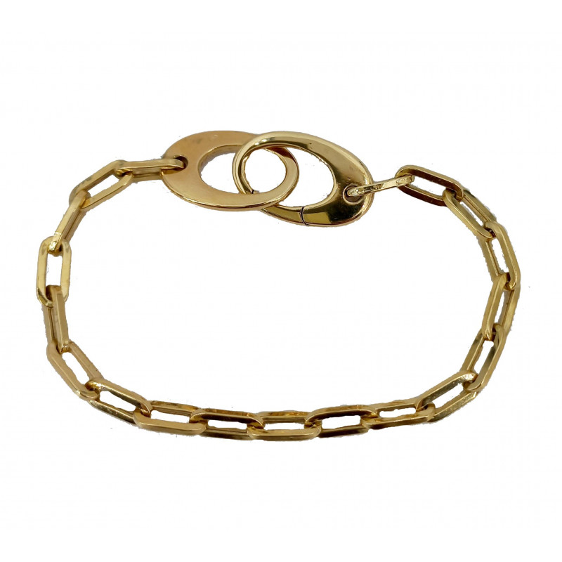 Bracelet maille forçat longue fermoir style menotte or jaune - Bijou Vintage