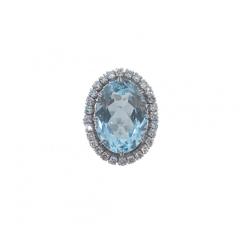 Bague à entourage Aigue-marine et diamants or blanc Bijou Vintage  Mathieu Bijoutier
