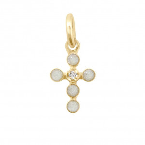 Pendentif Gigi Clozeau croix perle or jaune diamant et résine Opale