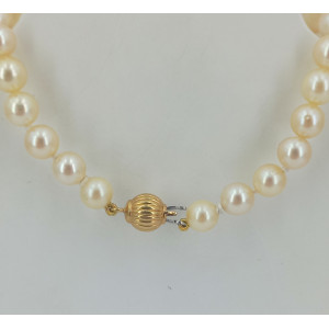 Collier perle de culture Akoya 47 cm fermoir boule or jaune - Bijou Vintage