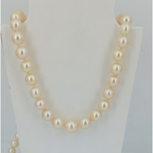 Collier perle de culture Akoya 56 cm fermoir bouée or blanc - Bijou Vintage