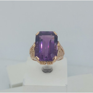 Bague améthyste rectangulaire or jaune  - Bijou Vintage