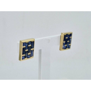 Boucles d'oreilles Rectangle saphirs navette et carré or jaune - Bijou Vintage