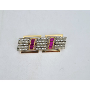 Broche rectangulaire brillants rubis  - Bijou Vintage