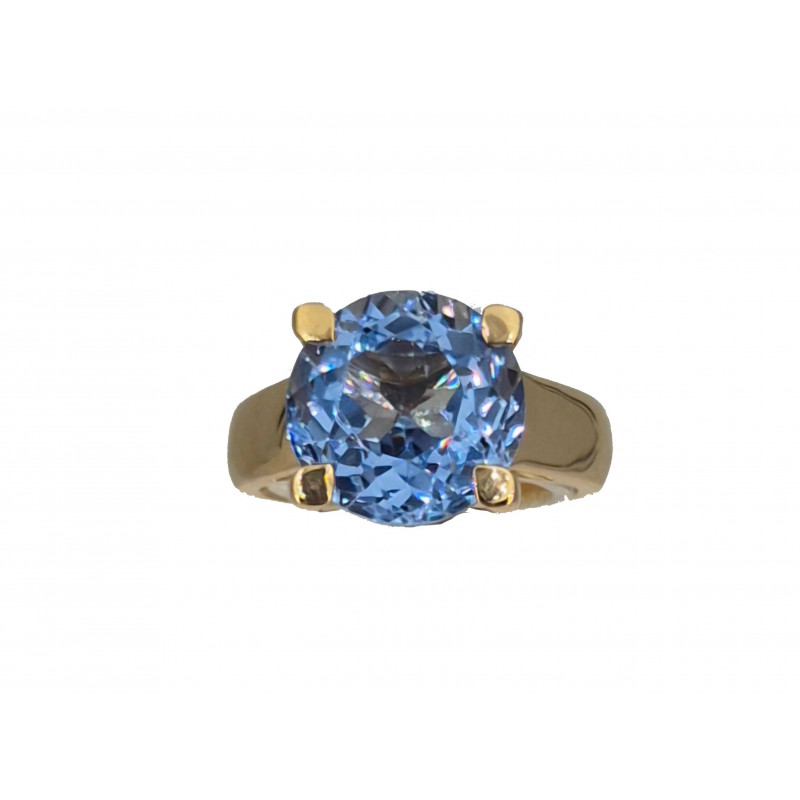 Bague spinelle synthétique bleue ronde  or jaune - Bijou Vintage