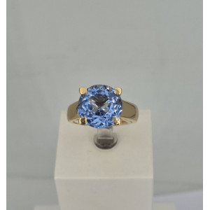 Bague spinelle synthétique bleue ronde  or jaune - Bijou Vintage