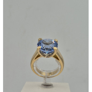 Bague spinelle synthétique bleue ronde  or jaune - Bijou Vintage
