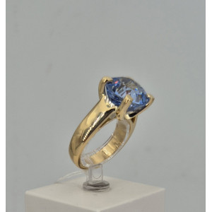 Bague spinelle synthétique bleue ronde  or jaune - Bijou Vintage