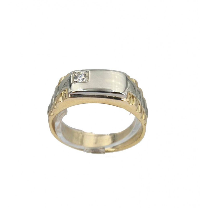 Bague chevalière 2 ors jaune et blanc  - Bijou Vintage