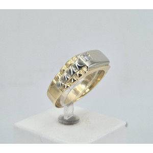Bague chevalière 2 ors jaune et blanc  - Bijou Vintage