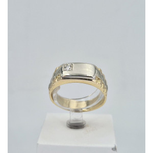 Bague chevalière 2 ors jaune et blanc  - Bijou Vintage