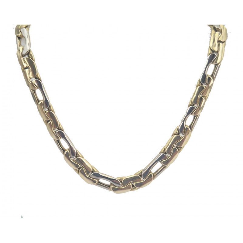 Collier maille fantaisie en chute 46 cm or jaune et blanc  - Bijou Vintage