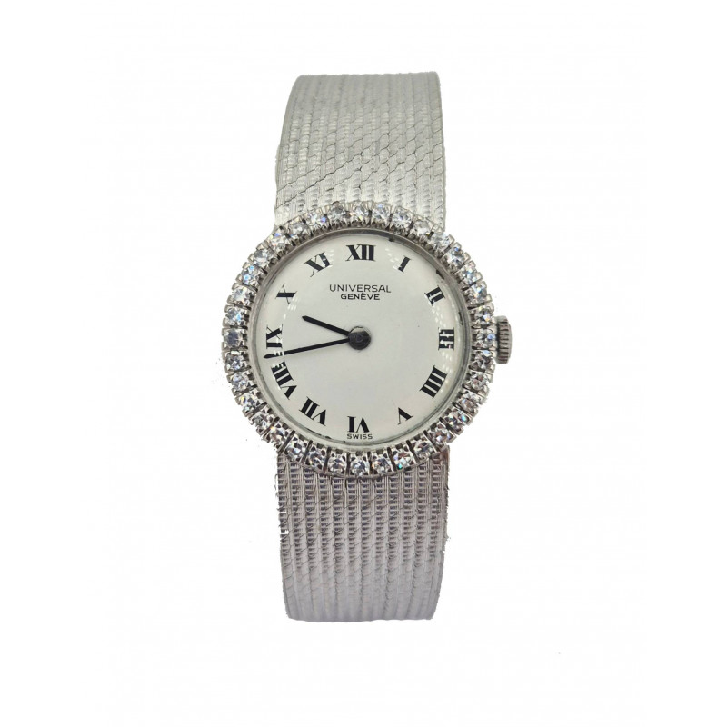 Montre Universal Genève or blanc et diamants dame - Bijou Vintage