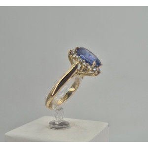 Bague saphir 4.86 carats entourage diamants or jaune - Bijou vintage