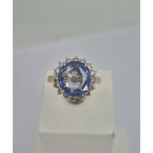 Bague saphir 4.86 carats entourage diamants or jaune - Bijou vintage