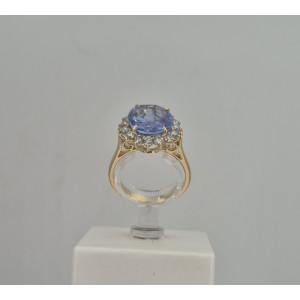 Bague saphir 4.86 carats entourage diamants or jaune - Bijou vintage