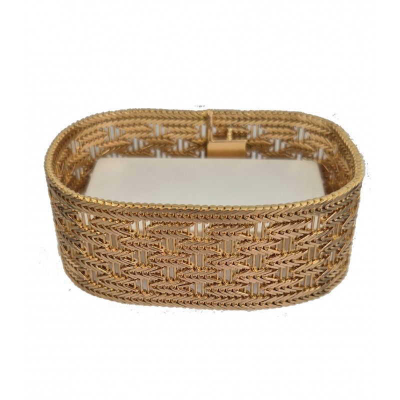 Bracelet maille plate modèle manchette or jaune - Bijou Vintage