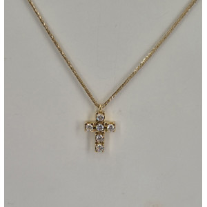 Collier avec croix brillants or jaune 45 cm - Bijou Vintage