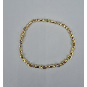Bracelet fantaisie pierres précieuses multi  or jaune - Bijou Vintage