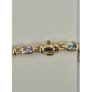 Bracelet fantaisie pierres précieuses multi  or jaune - Bijou Vintage
