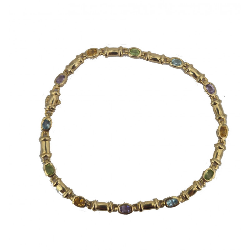 Bracelet fantaisie pierres précieuses multi  or jaune - Bijou Vintage
