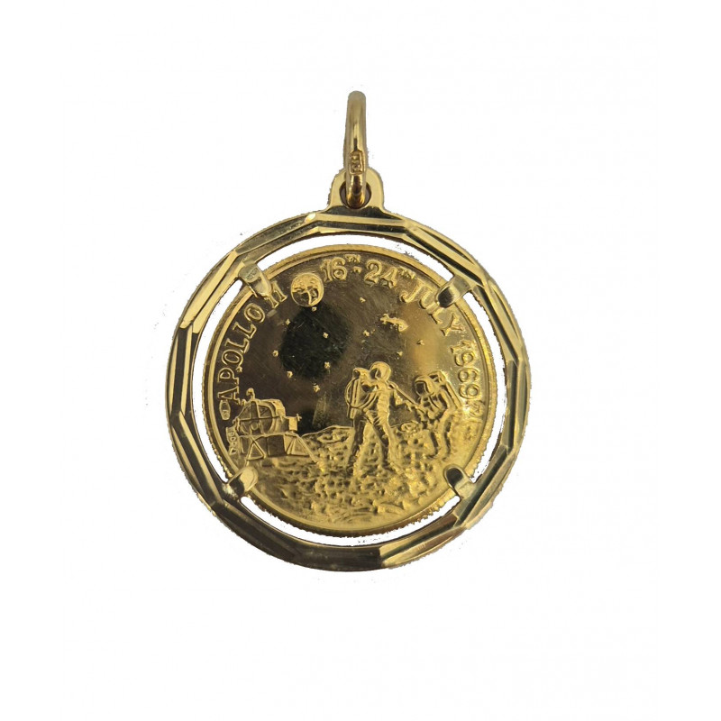 Pendentif pièce Apollo II or jaune  - Bijou Vintage