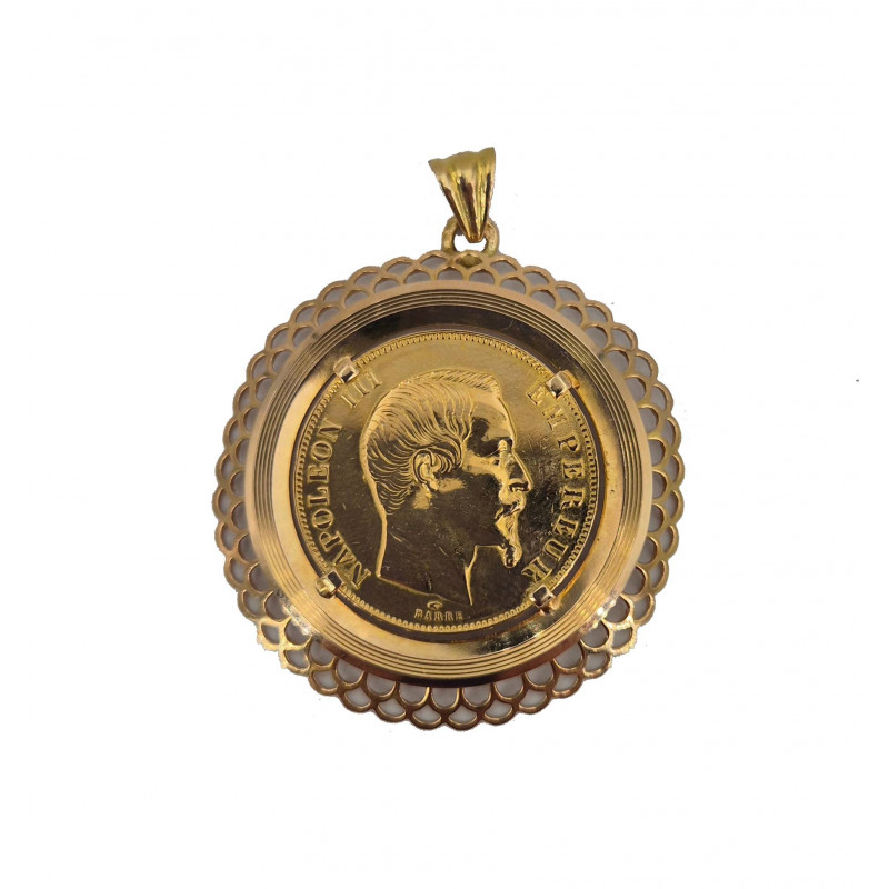 Pendentif pièce Napoléon III or jaune  - Bijou Vintage