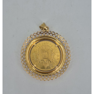 Pendentif pièce Napoléon III or jaune  - Bijou Vintage