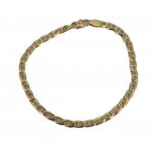 Bracelet maille barrée fantaisie 22 cm or jaune   - Bijou Vintage