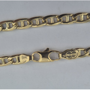 Bracelet maille barrée fantaisie 22 cm or jaune   - Bijou Vintage