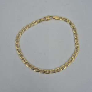 Bracelet maille barrée fantaisie 22 cm or jaune   - Bijou Vintage