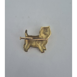 Broche petit chien brillants et or jaune  - Bijou Vintage