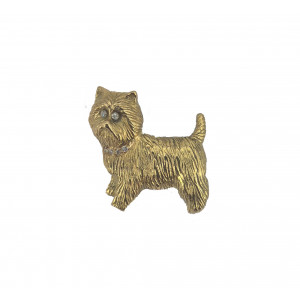Broche petit chien brillants et or jaune  - Bijou Vintage