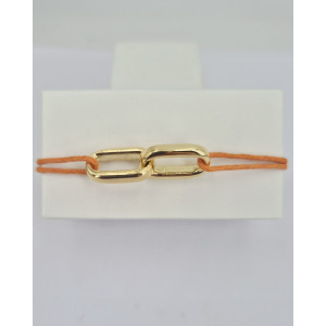 Bracelet 2 maillons ovale sur cordon or jaune - Bijou Vintage