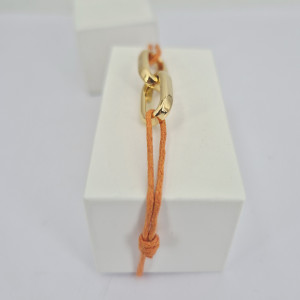 Bracelet 2 maillons ovale sur cordon or jaune - Bijou Vintage